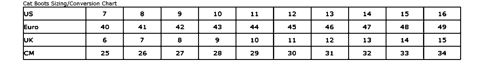 Work Boot Size Conversion Chart