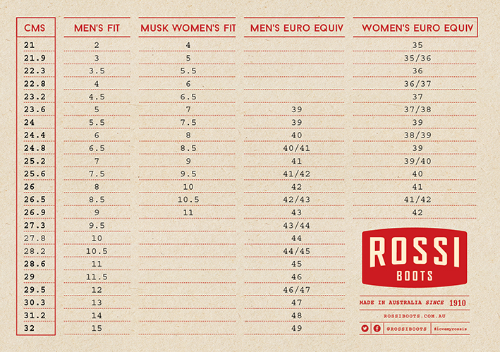 Redback Size Chart